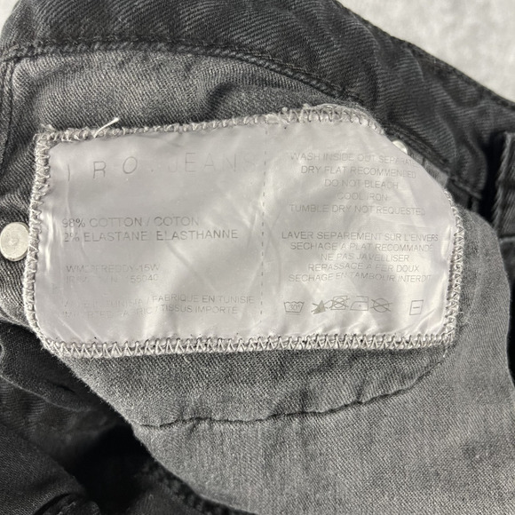 Iro Freddy Bootcut Jeans Womens 27 Black Raw Frayed Hem Low Rise Stretch - Picture 14 of 15